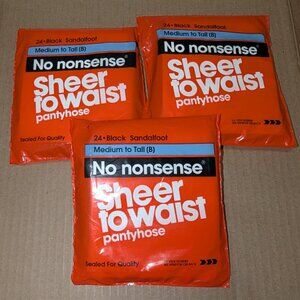 Black Sandalfoot Medium to Tall No Nonsense Sheer to Waist Pantyhose Lot